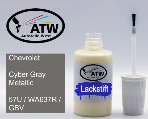 Chevrolet, Cyber Gray Metallic, 57U / WA637R / GBV: 20ml Lackstift, von ATW Autoteile West.